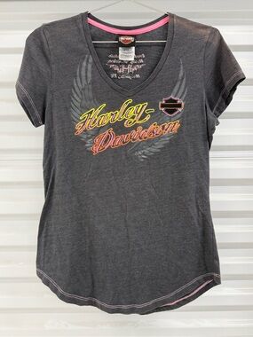 Harley-Davidson sequin V-Neck Tshirt L